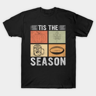 Tis The Season Pumpkin Leaf Latte Fall Thanksgiving Football T-Shirt